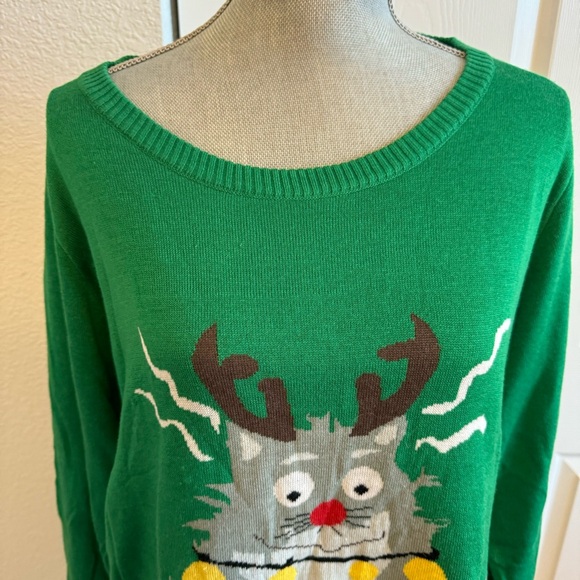 TIPSY ELVES Mens XL Christmas sweater with cat and Christmas lights. Used once. - Picture 2 of 11